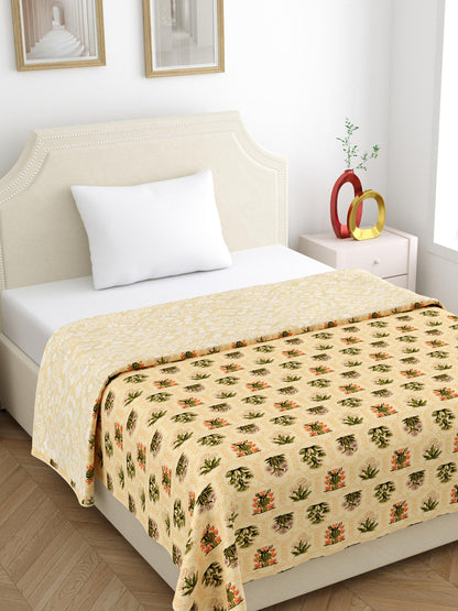 Home Ecstasy 100% Cotton 210 GSM Floral Dohar - Colour: Yellow