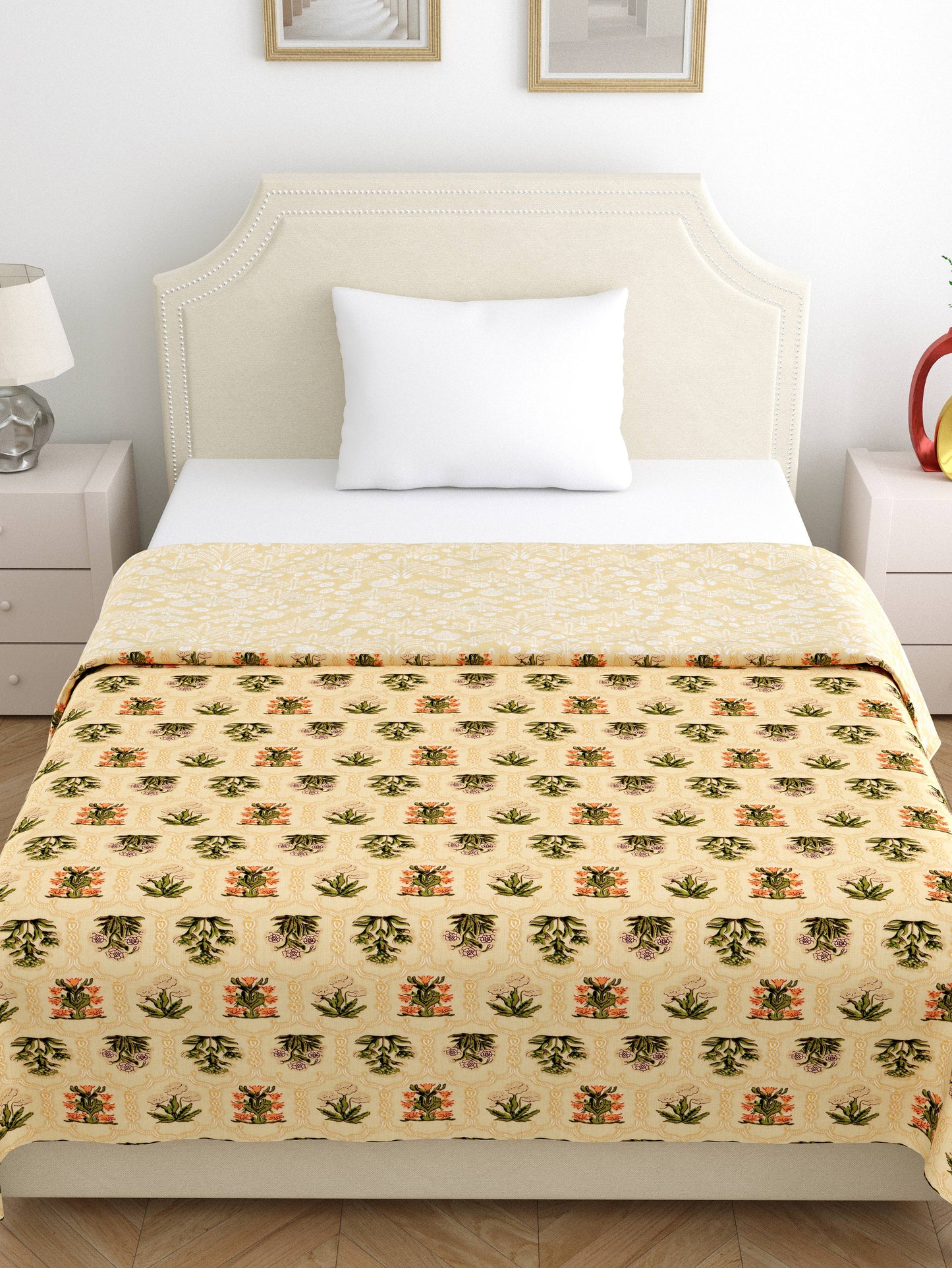Home Ecstasy 100% Cotton 210 GSM Floral Dohar - Colour: Yellow