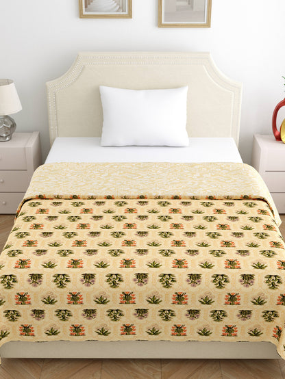 Home Ecstasy 100% Cotton 210 GSM Floral Dohar - Colour: Yellow