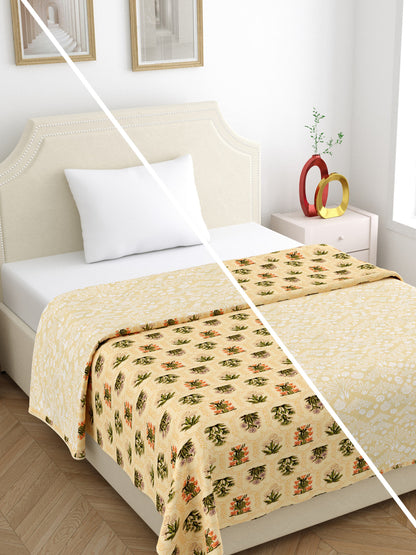 Home Ecstasy 100% Cotton 210 GSM Floral Dohar - Colour: Yellow