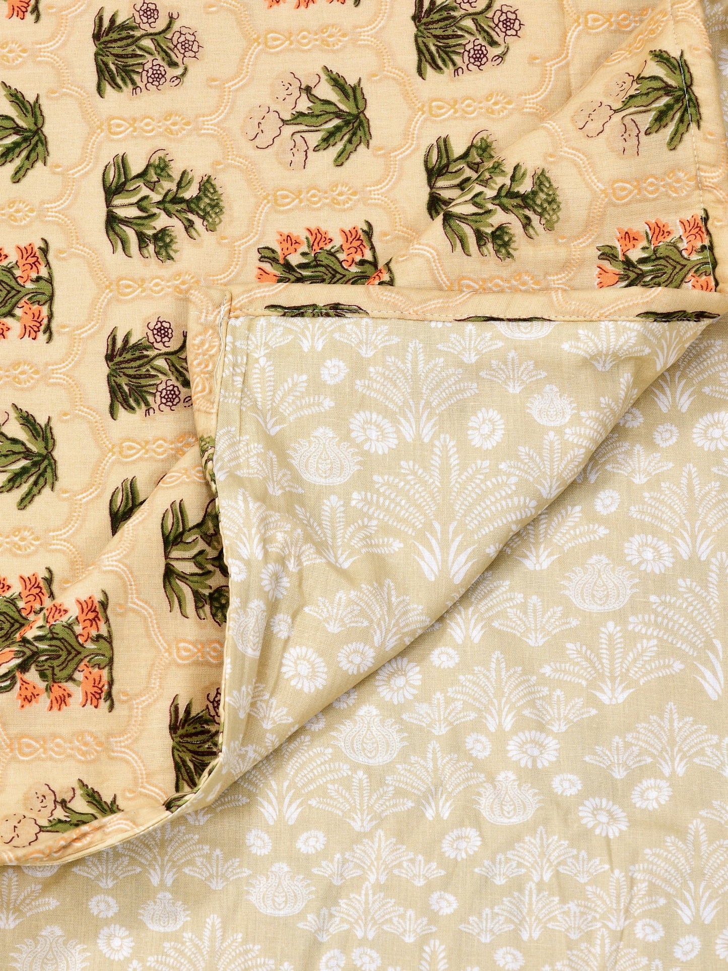 Home Ecstasy 100% Cotton 210 GSM Floral Dohar - Colour: Yellow