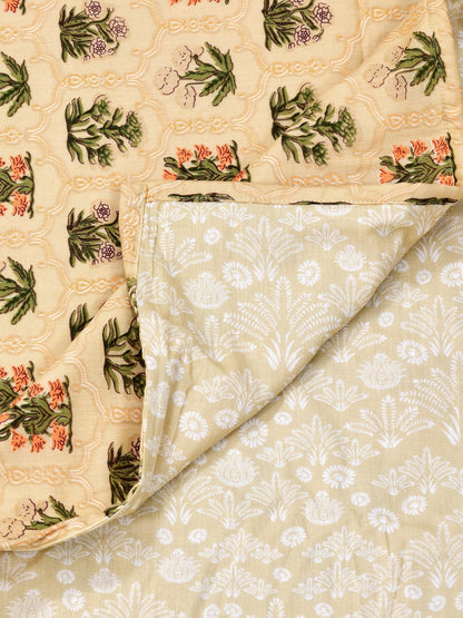 Home Ecstasy 100% Cotton 210 GSM Floral Dohar - Colour: Yellow