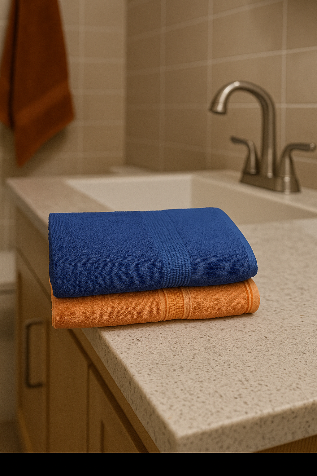 Dreamscape 100% Cotton 520 GSM Bath Towel Set of 2 | Blue & Light Orange