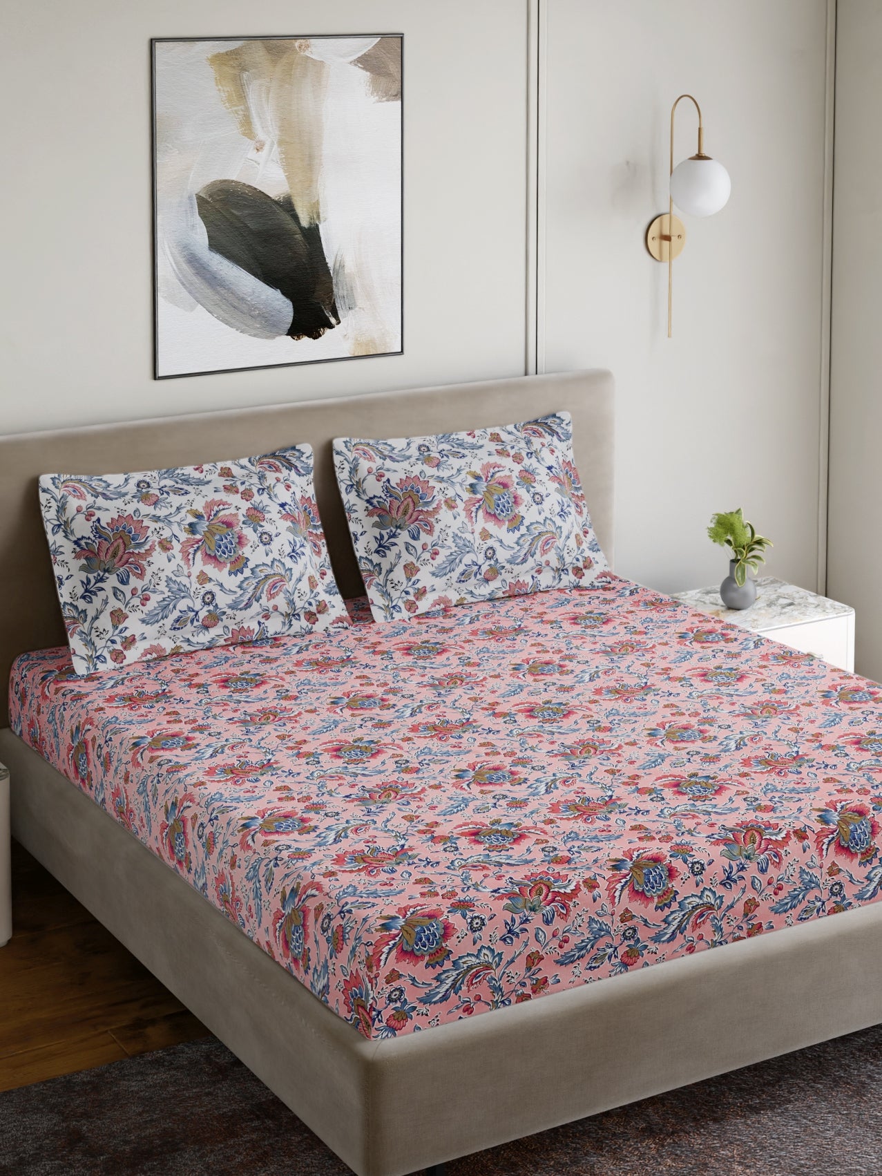 Home Ecstasy 100% Cotton 140 TC Jaipuri Bedsheet Set - Colour: Pink