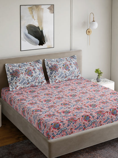 Home Ecstasy 100% Cotton 140 TC Jaipuri Bedsheet Set - Colour: Pink