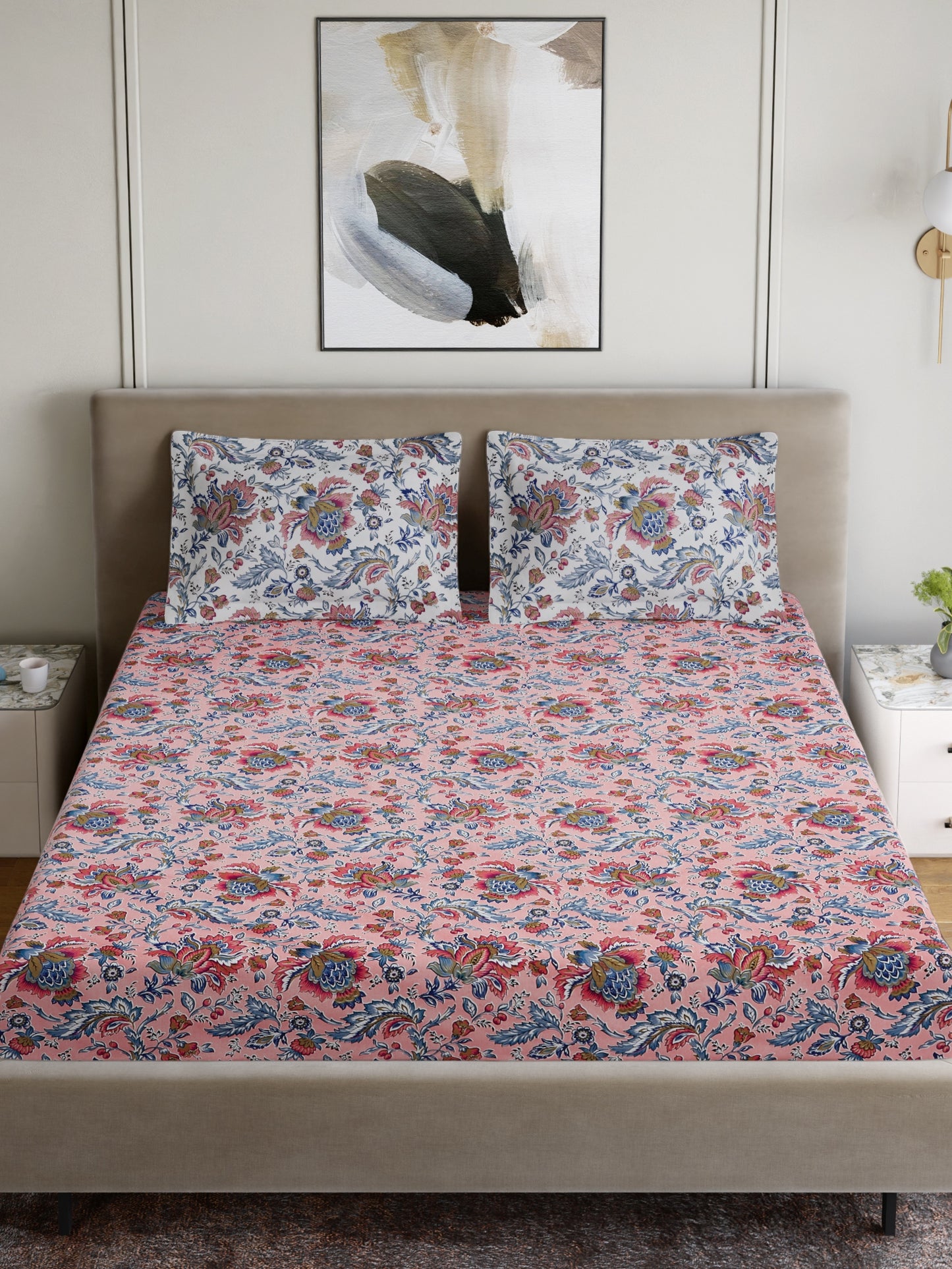Home Ecstasy 100% Cotton 140 TC Jaipuri Bedsheet Set - Colour: Pink