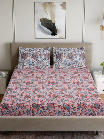Home Ecstasy 100% Cotton 140 TC Jaipuri Bedsheet Set - Colour: Pink
