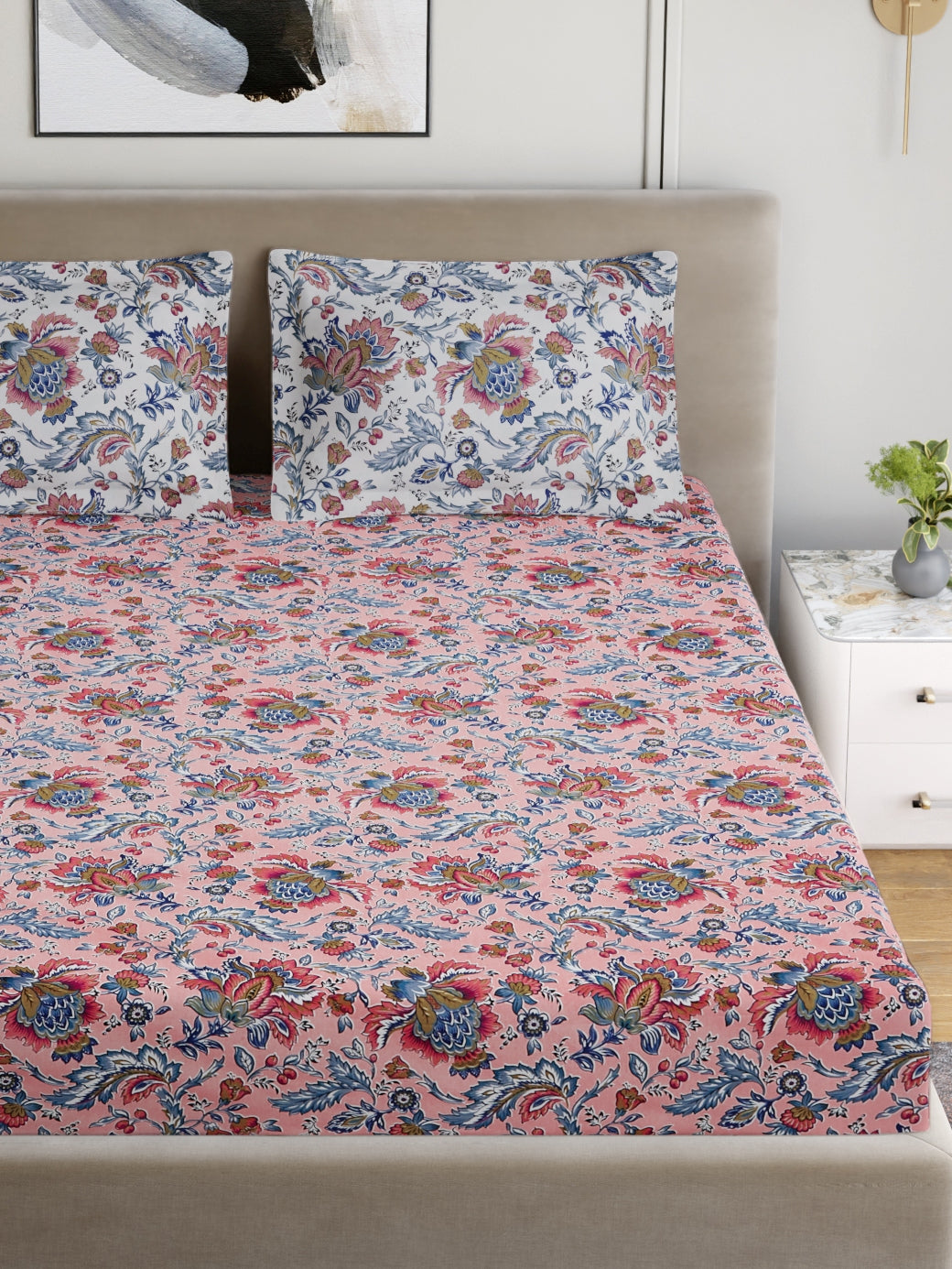 Home Ecstasy 100% Cotton 140 TC Jaipuri Bedsheet Set - Colour: Pink