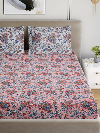 Home Ecstasy 100% Cotton 140 TC Jaipuri Bedsheet Set - Colour: Pink