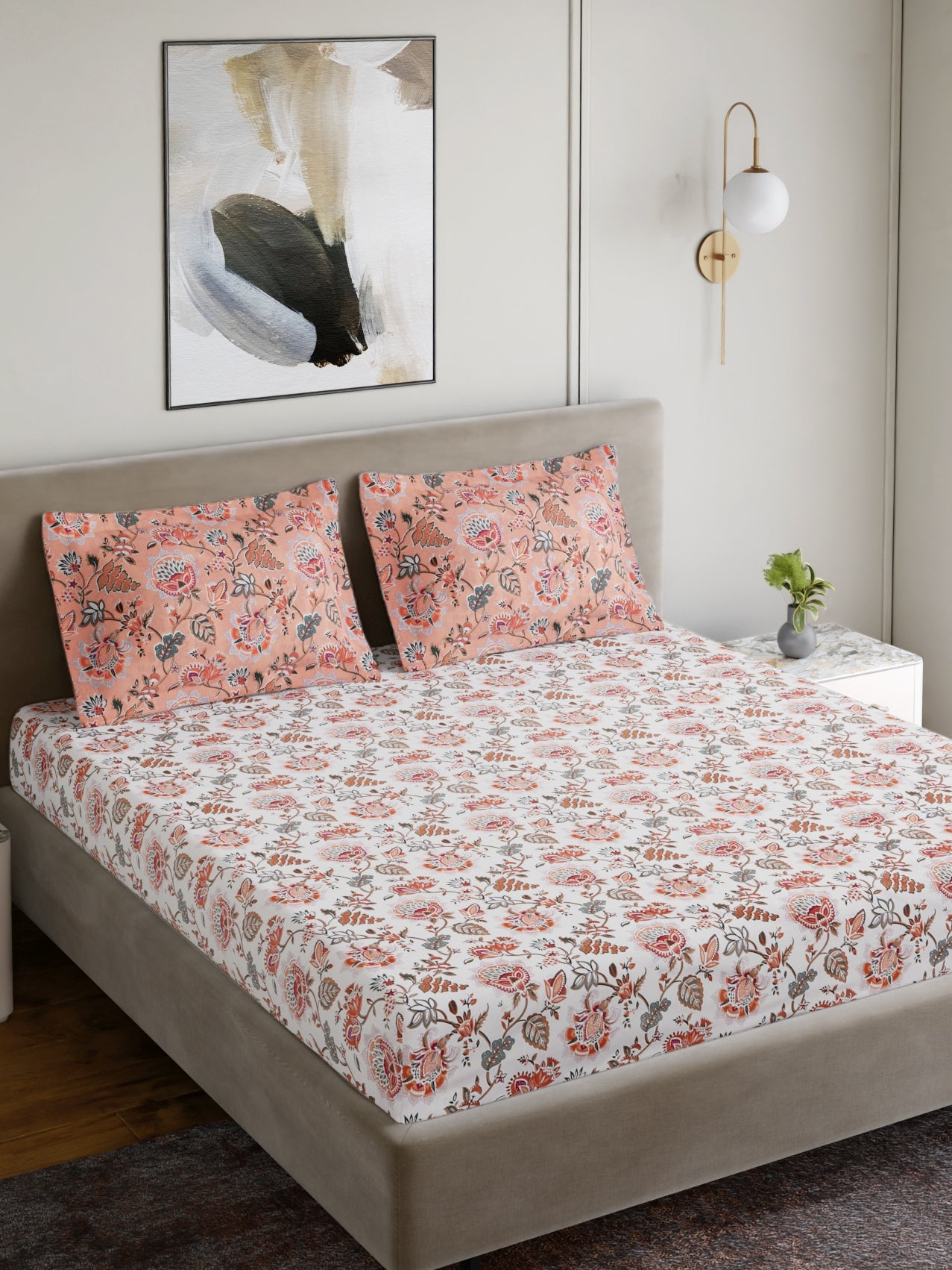 Home Ecstasy 100% Cotton 140 TC Jaipuri Bedsheet Set - Colour: White