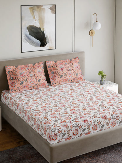Home Ecstasy 100% Cotton 140 TC Jaipuri Bedsheet Set - Colour: White