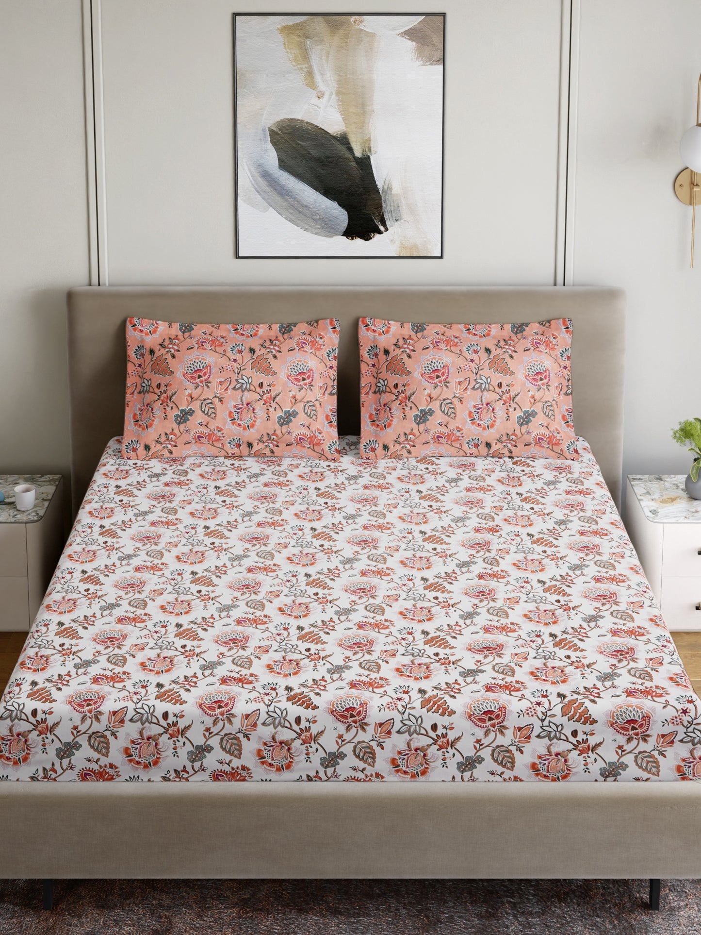 Home Ecstasy 100% Cotton 140 TC Jaipuri Bedsheet Set - Colour: White
