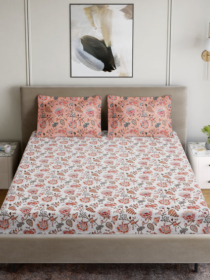 Home Ecstasy 100% Cotton 140 TC Jaipuri Bedsheet Set - Colour: White