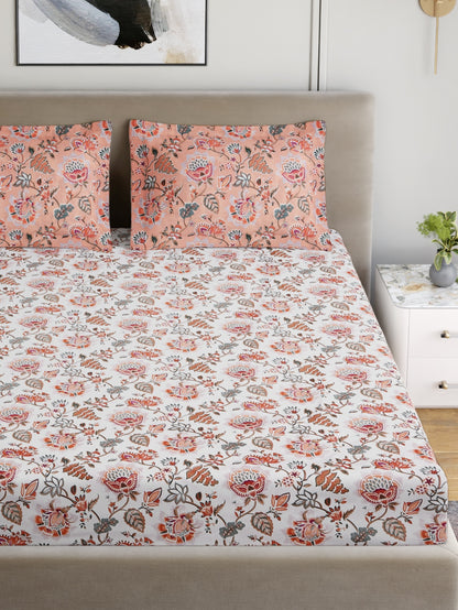 Home Ecstasy 100% Cotton 140 TC Jaipuri Bedsheet Set - Colour: White
