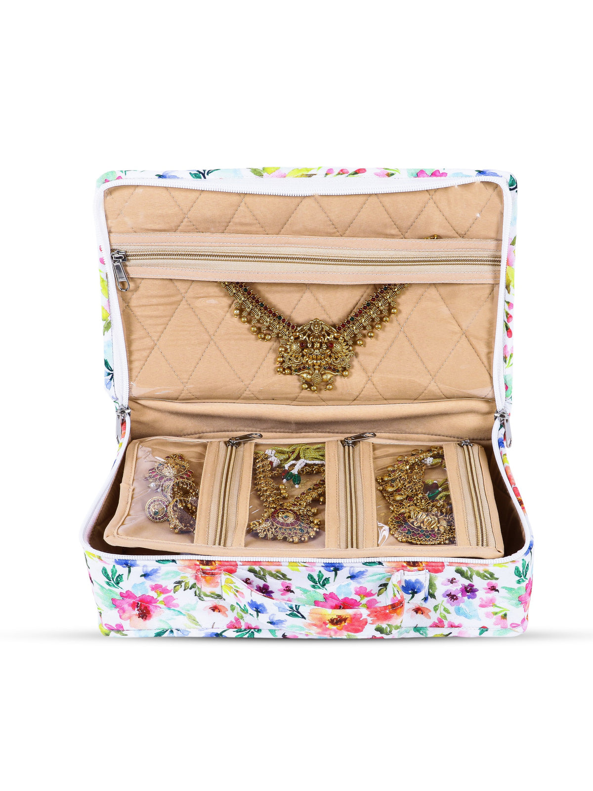 Home Ecstasy 7-Piece Jewellery Organiser for Women | Detachable Transparent Zipper Pouches | Travel Jewellery Case | 28 x 18 x 8 cm