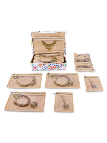 Home Ecstasy 7-Piece Jewellery Organiser for Women | Detachable Transparent Zipper Pouches | Travel Jewellery Case | 28 x 18 x 8 cm