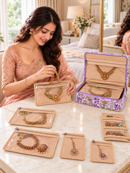 Home Ecstasy 7-Piece Jewellery Organiser for Women | Detachable Transparent Zipper Pouches | Travel Jewellery Case | 28 x 18 x 8 cm