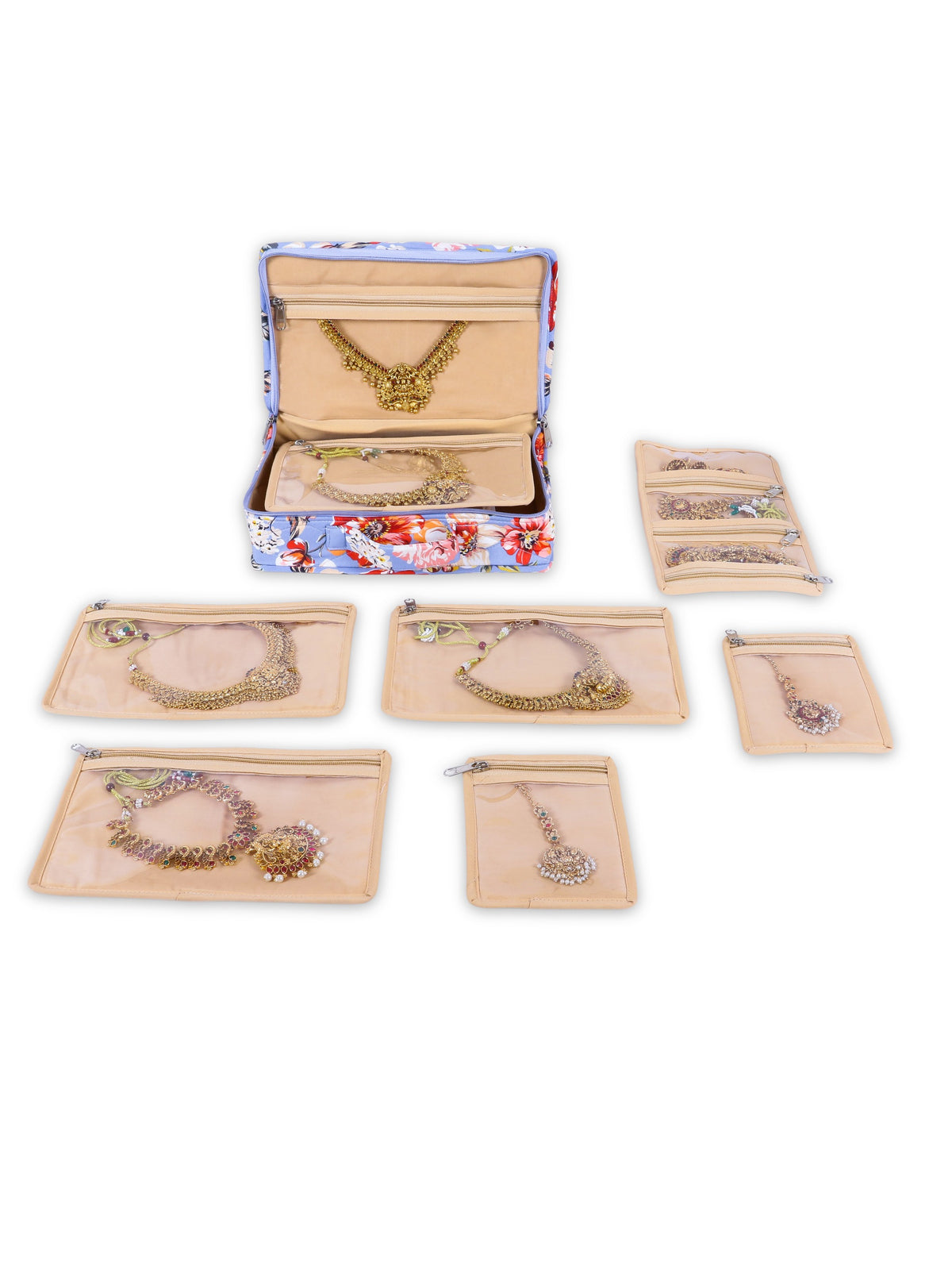 Home Ecstasy 7-Piece Jewellery Organiser for Women | Detachable Transparent Zipper Pouches | Travel Jewellery Case | 28 x 18 x 8 cm