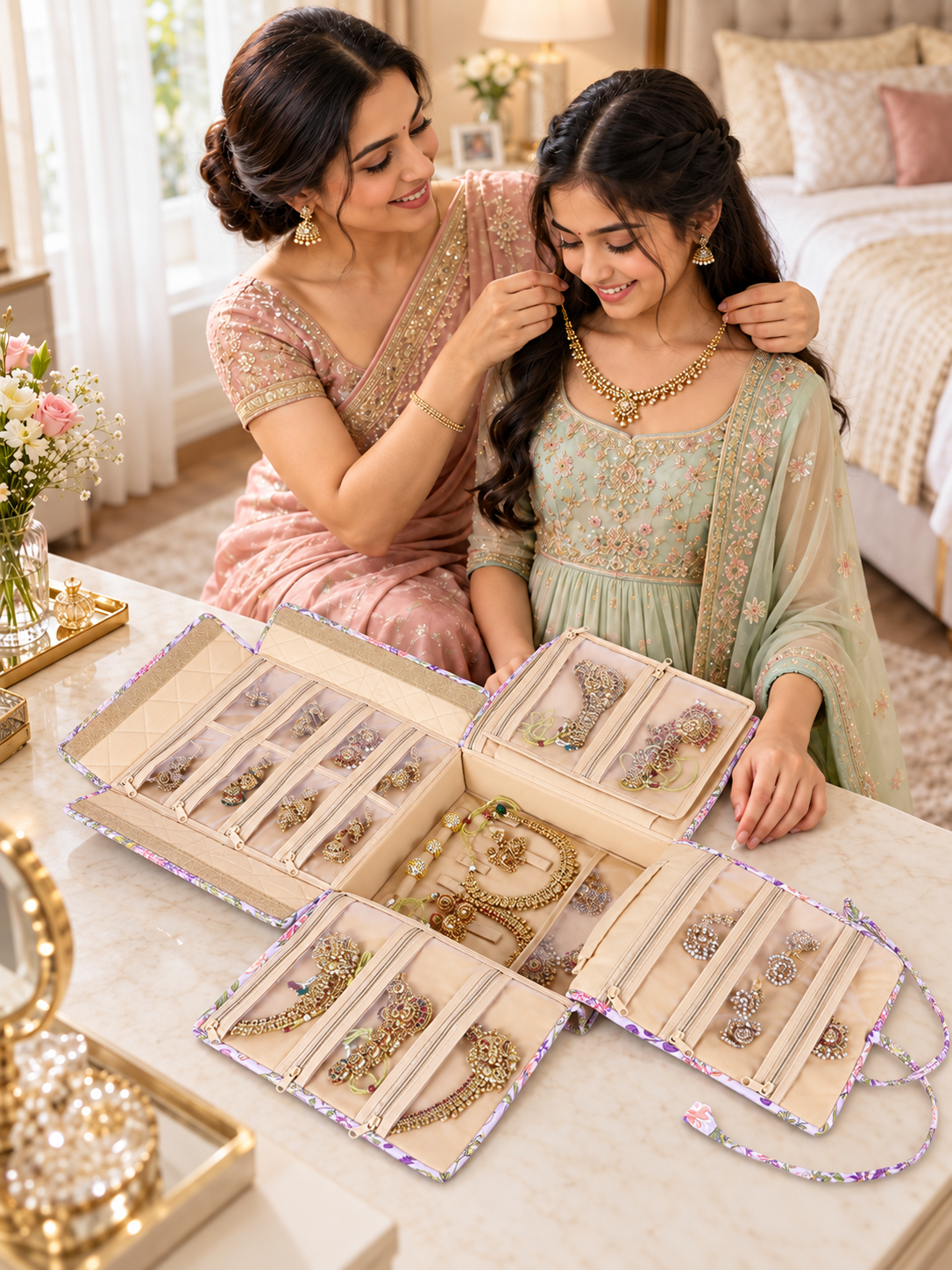 Home Ecstasy Large Jewellery Organiser | Multi-Compartment Jewellery Storage | Necklace, Earrings & Rings Organizer