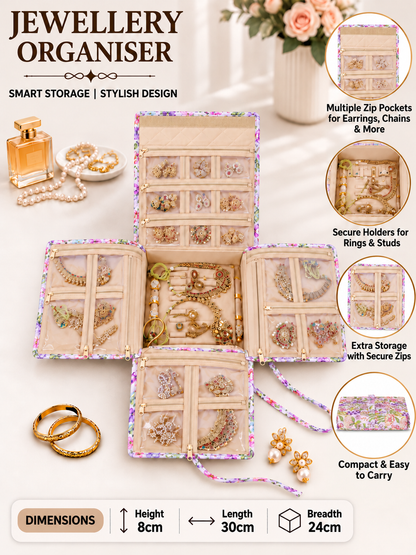 Home Ecstasy Large Jewellery Organiser | Multi-Compartment Jewellery Storage | Necklace, Earrings & Rings Organizer