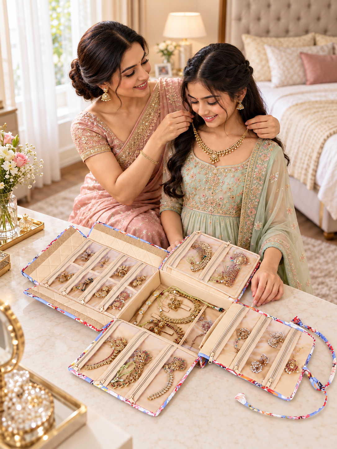 Home Ecstasy Large Jewellery Organiser | Multi-Compartment Jewellery Storage | Necklace, Earrings & Rings Organizer