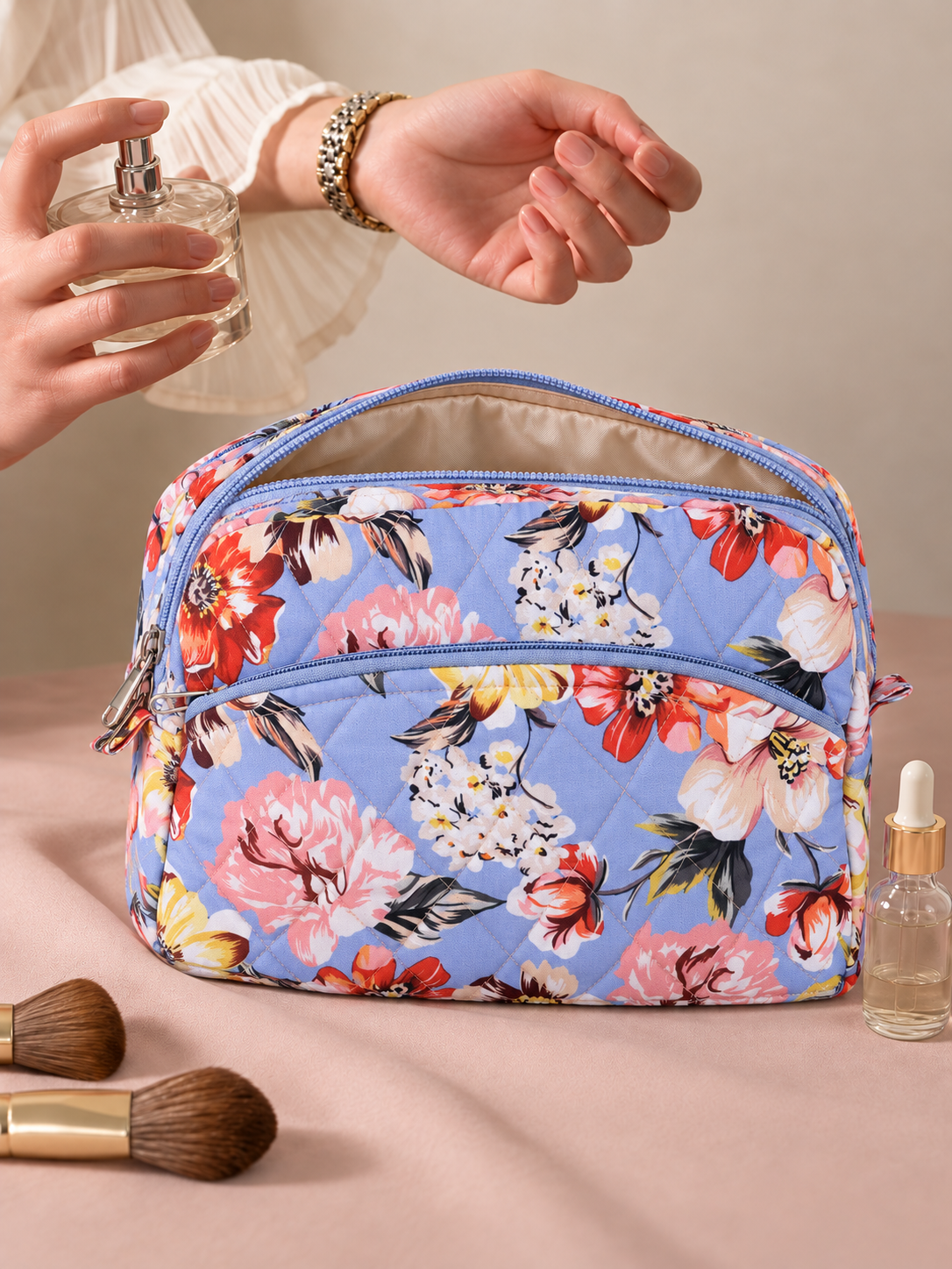 Home Ecstasy Floral Multipurpose Pouch – Medium Makeup & Travel Organizer