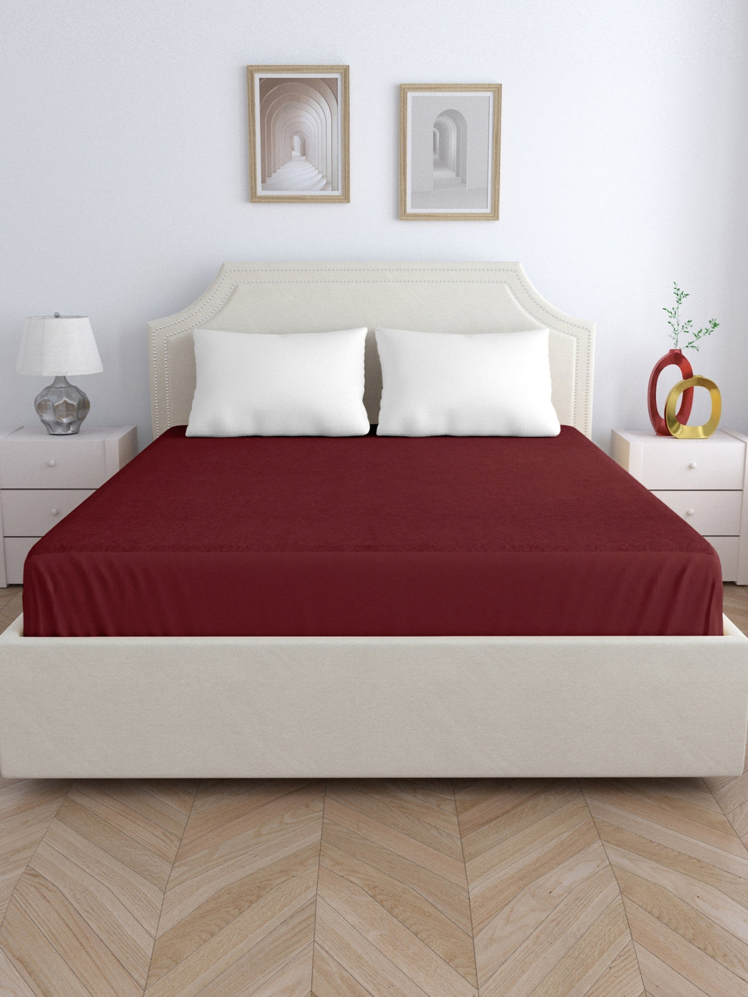 Home Ecstasy 100% Cotton Mattres Protector | 200GSM | Maroon
