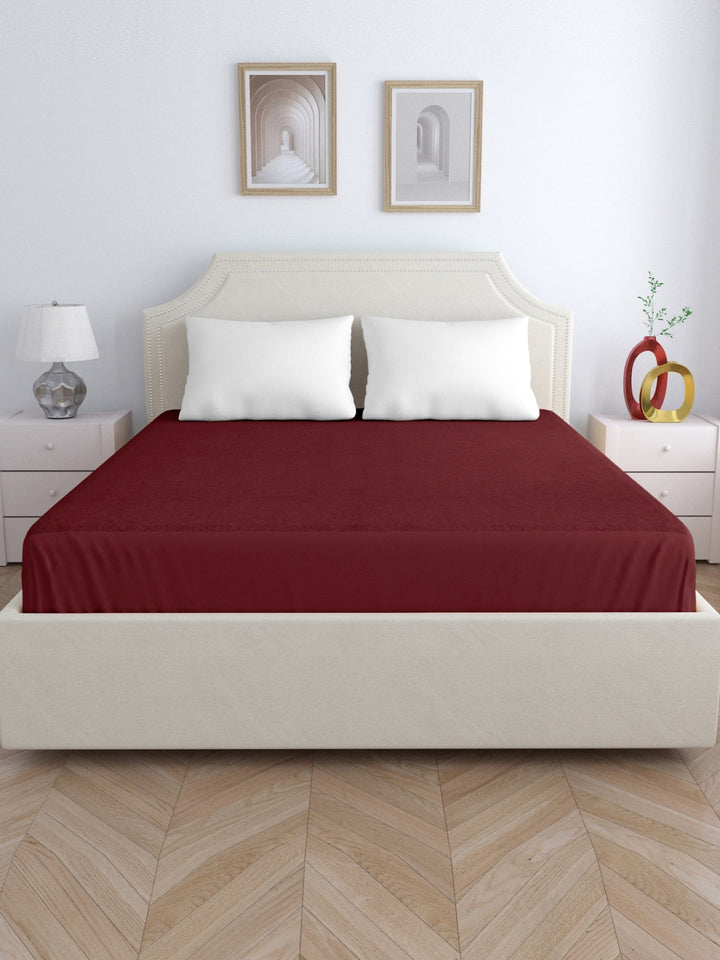 Home Ecstasy 100% Cotton Mattres Protector | 200GSM | Maroon