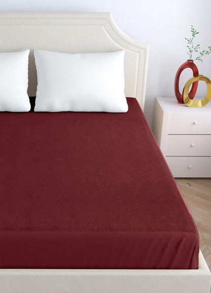 Home Ecstasy 100% Cotton Mattres Protector | 200GSM | Maroon