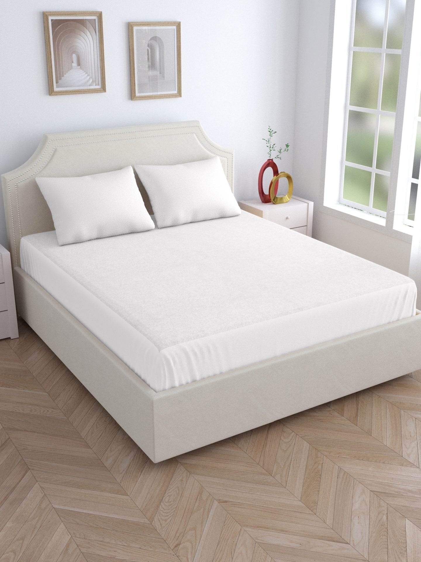 Home Ecstasy 100% Cotton Mattres Protector | 200GSM | White