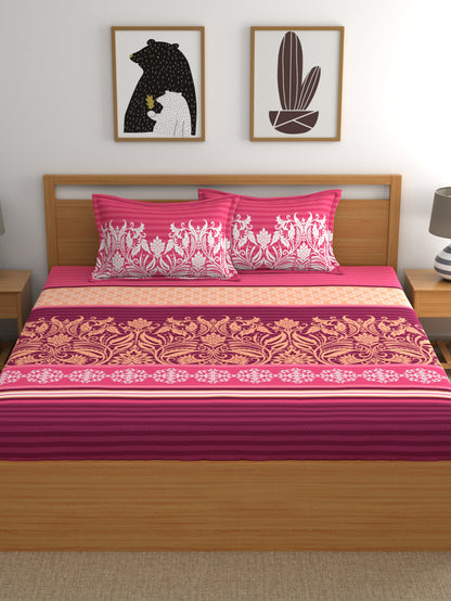 My Room 100% Cotton Ethnic Bedsheet Set | 140 TC | Dark Pink