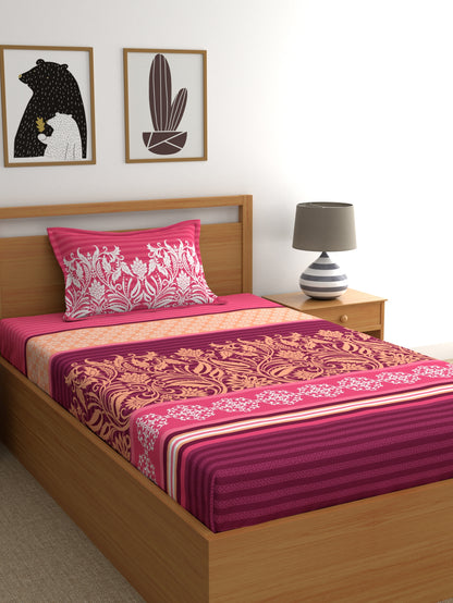 My Room 100% Cotton Ethnic Bedsheet Set | 140 TC | Dark Pink