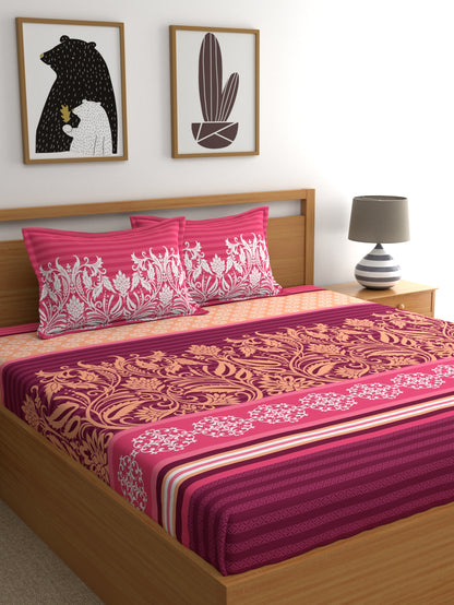 My Room 100% Cotton Ethnic Bedsheet Set | 140 TC | Dark Pink