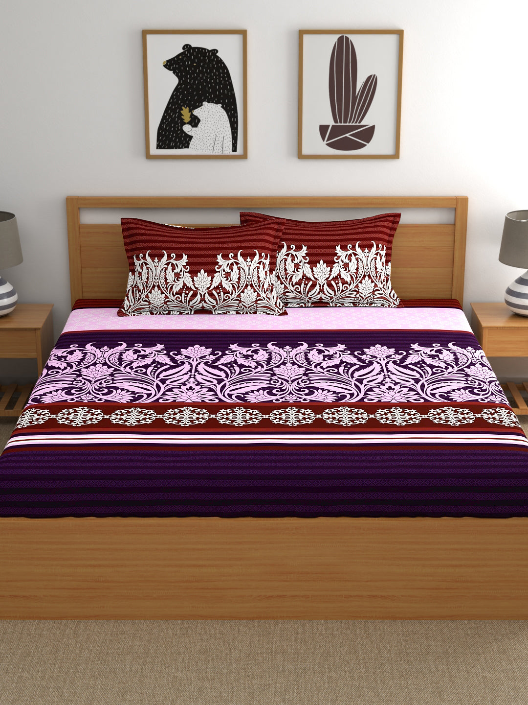 My Room 100% Cotton Ethnic Bedsheet Set | 140 TC | Purple