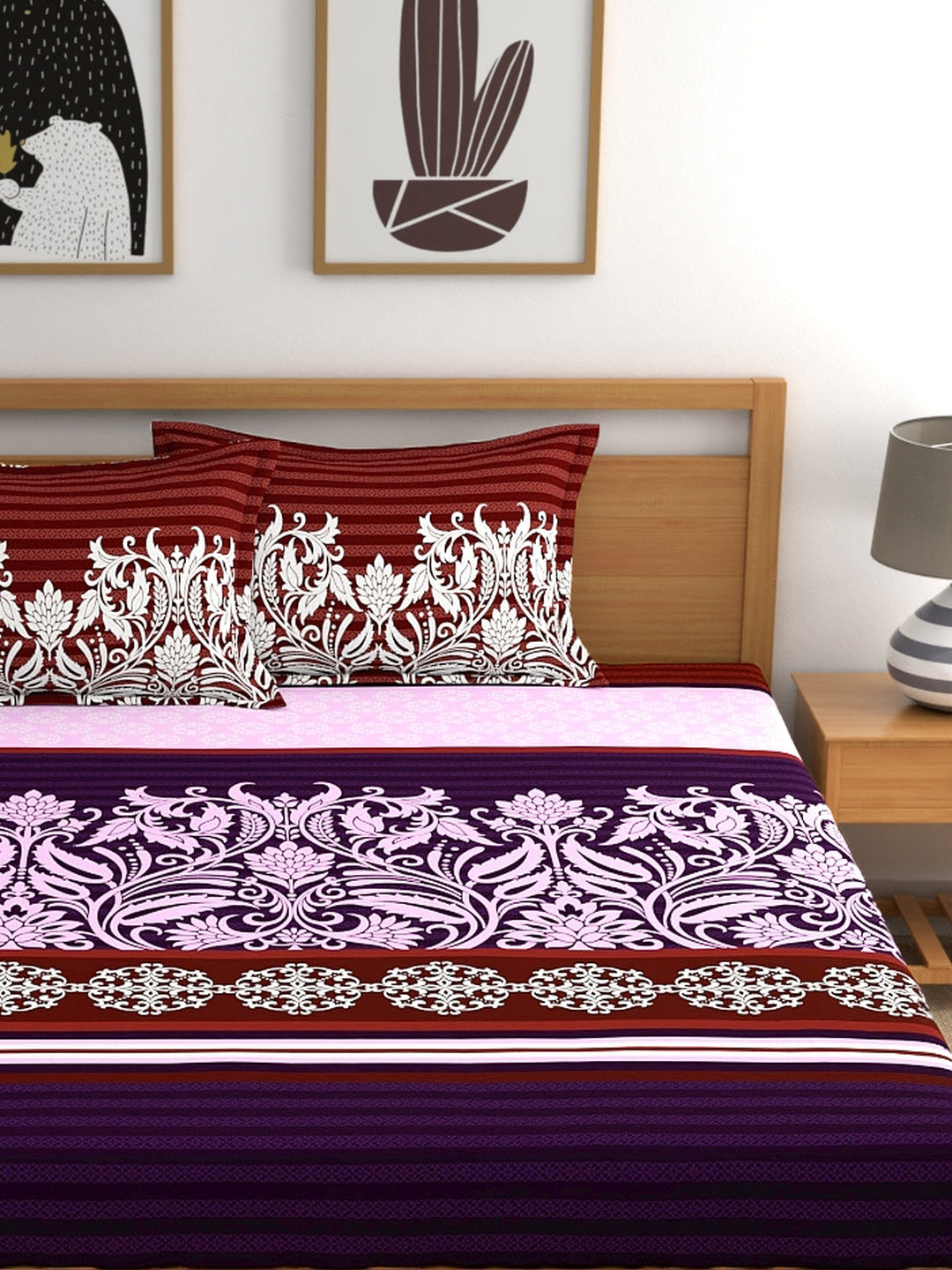 My Room 100% Cotton Ethnic Bedsheet Set | 140 TC | Purple