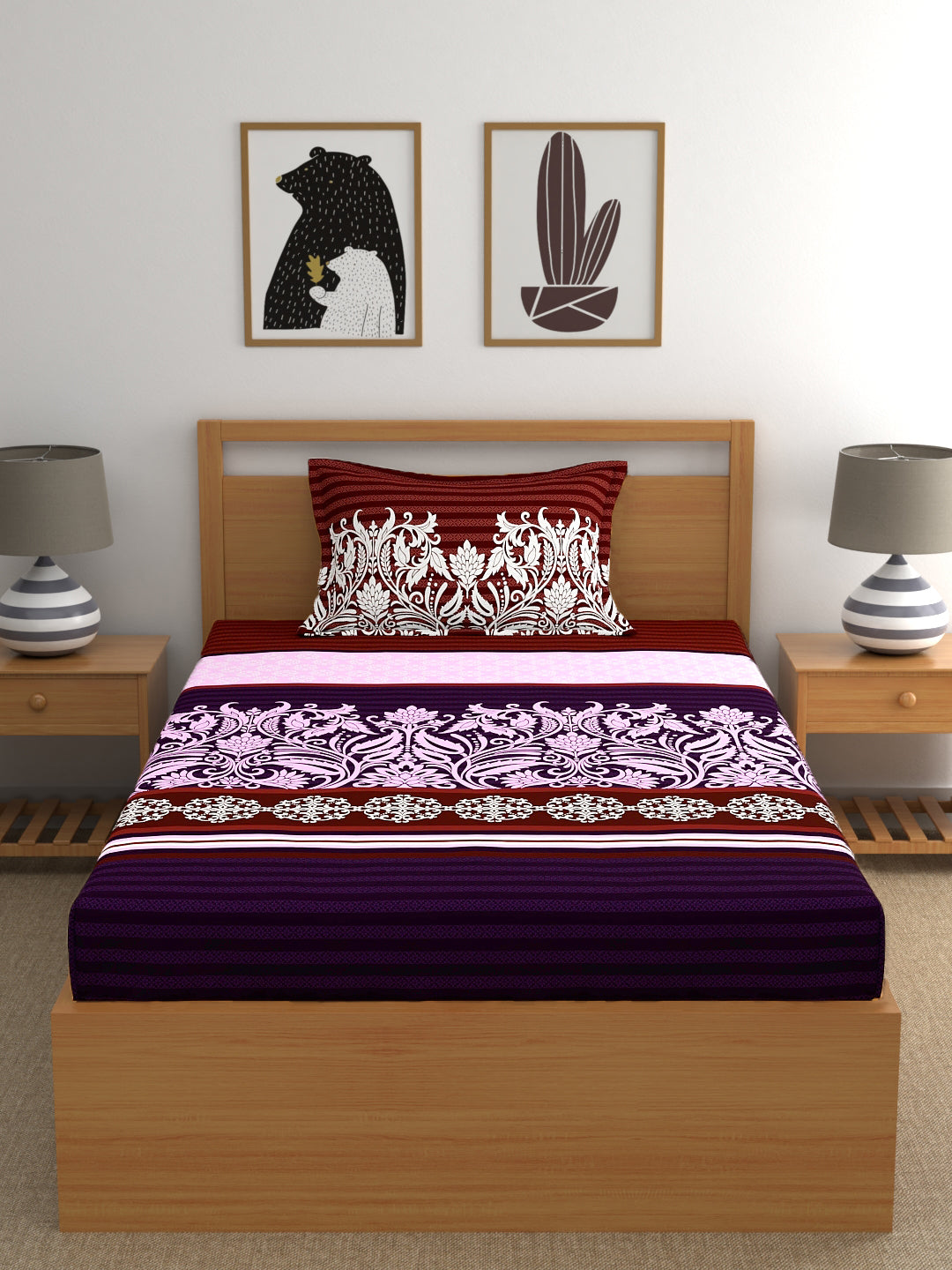 My Room 100% Cotton Ethnic Bedsheet Set | 140 TC | Purple