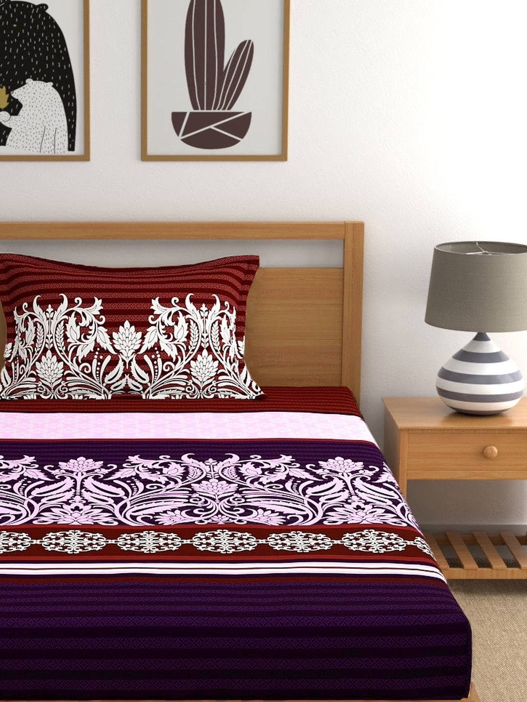 My Room 100% Cotton Ethnic Bedsheet Set | 140 TC | Purple