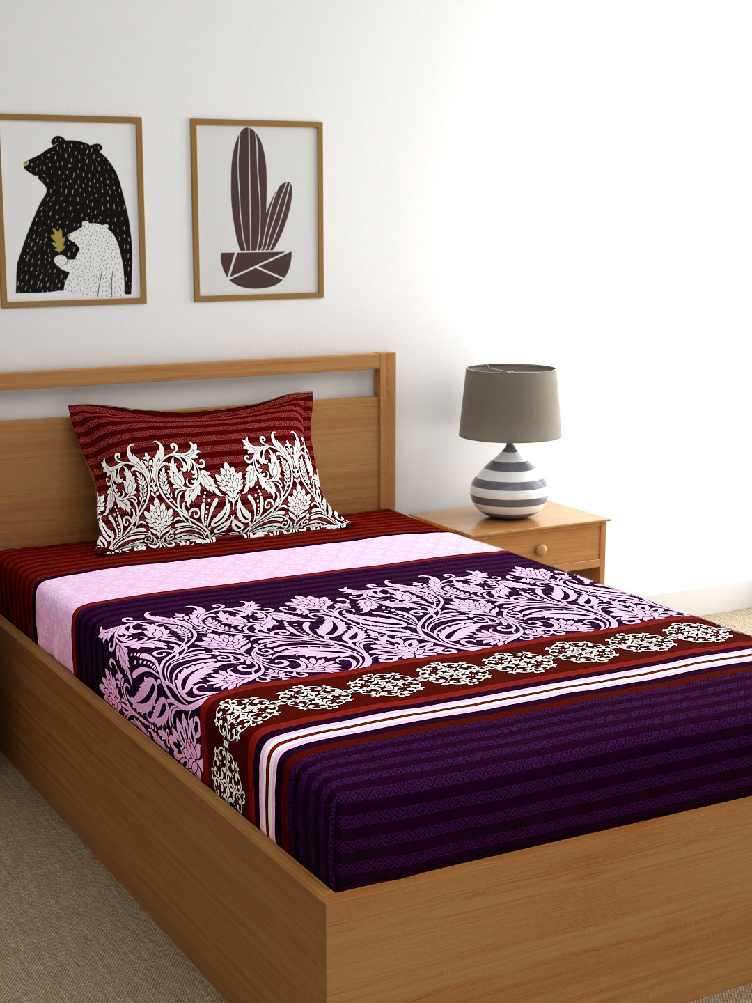 My Room 100% Cotton Ethnic Bedsheet Set | 140 TC | Purple