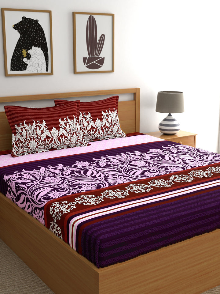 My Room 100% Cotton Ethnic Bedsheet Set | 140 TC | Purple