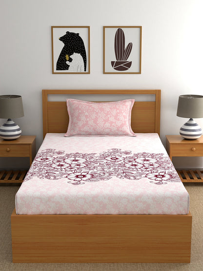 My Room 100% Cotton Floral Bedsheet Set | 140 TC | Light Pink