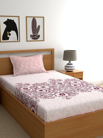 My Room 100% Cotton Floral Bedsheet Set | 140 TC | Light Pink