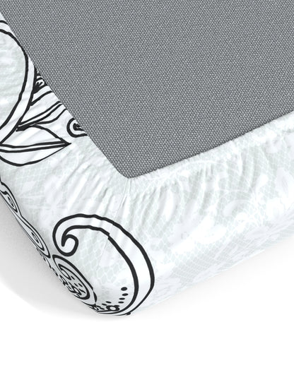 My Room 100% Cotton Floral Bedsheet Set | 140 TC | Black and Grey