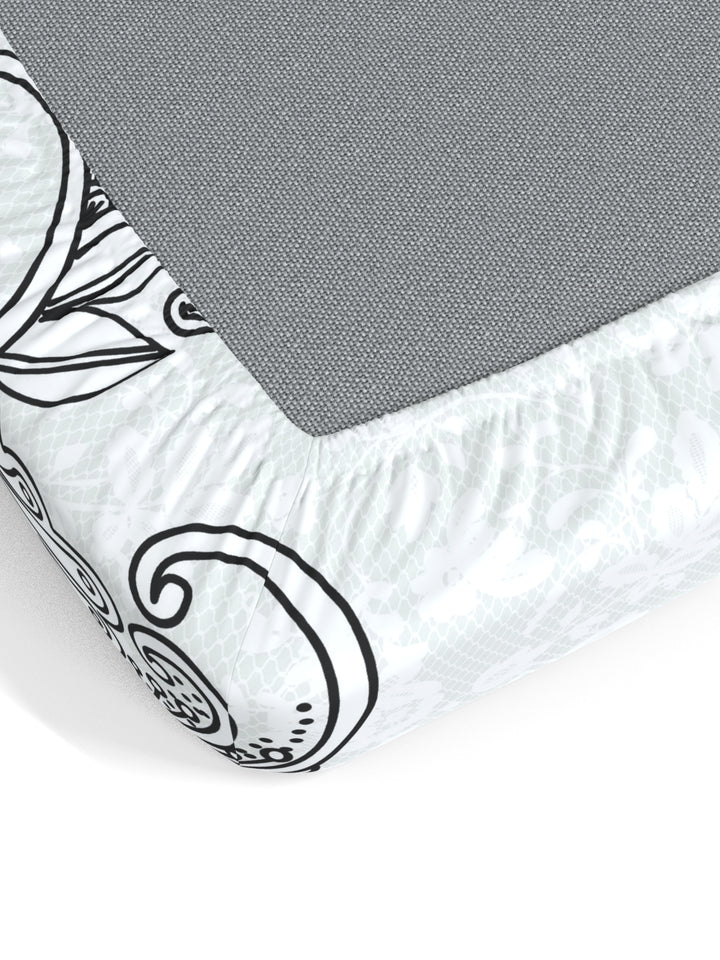 My Room 100% Cotton Floral Bedsheet Set | 140 TC | Black and Grey