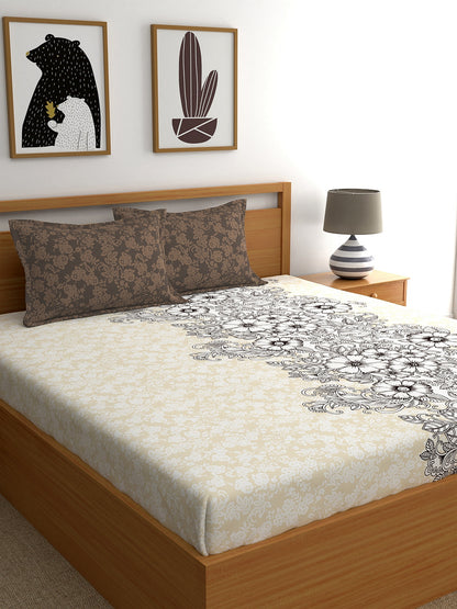 My Room 100% Cotton Floral Bedsheet Set | 140 TC | Brown