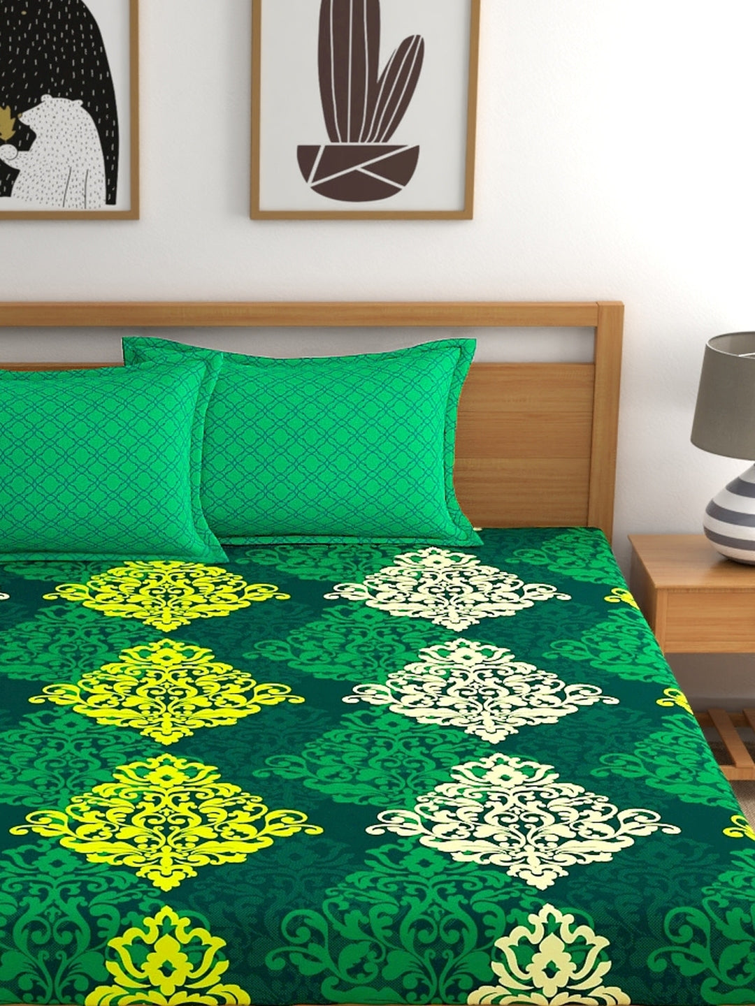My Room 100% Cotton Ethnic Bedsheet Set | 140 TC | Green