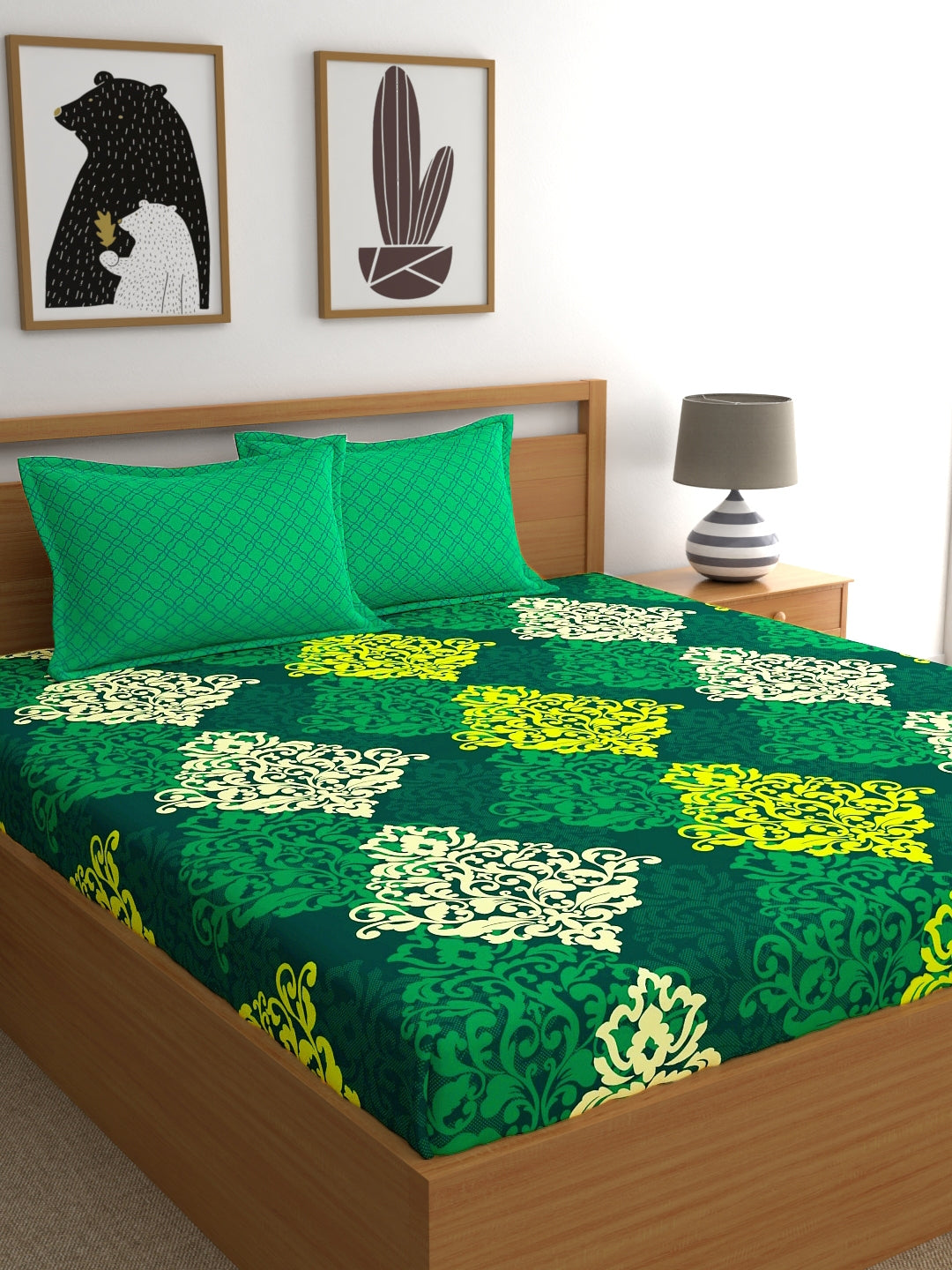 My Room 100% Cotton Ethnic Bedsheet Set | 140 TC | Green