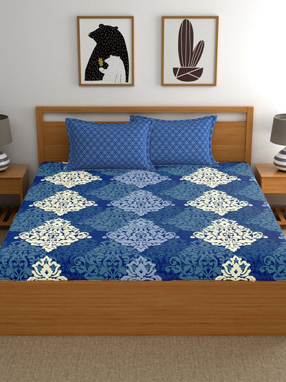 My Room 100% Cotton Ethnic Bedsheet Set | 140 TC | Navy Blue