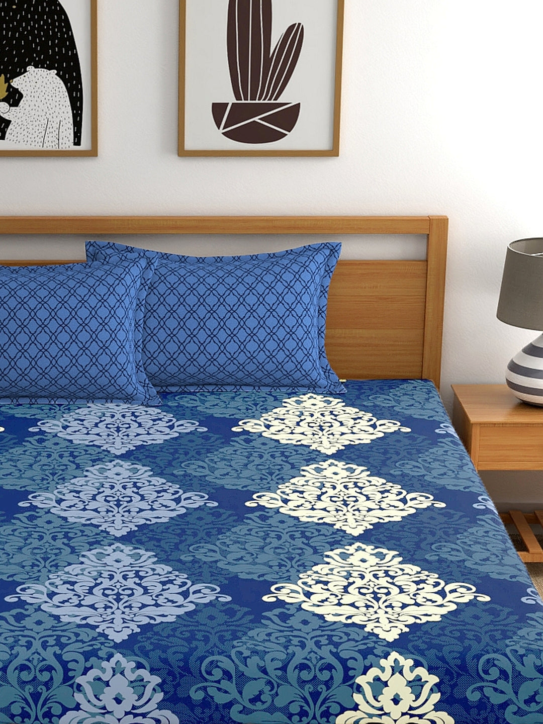My Room 100% Cotton Ethnic Bedsheet Set | 140 TC | Navy Blue
