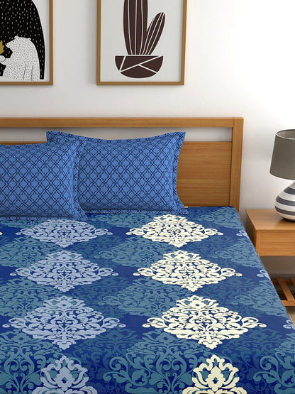 My Room 100% Cotton Ethnic Bedsheet Set | 140 TC | Navy Blue