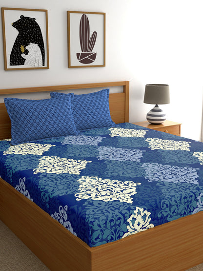My Room 100% Cotton Ethnic Bedsheet Set | 140 TC | Navy Blue